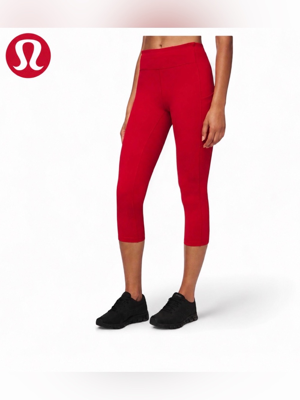 Lululemon Fast & Free Crop Leggings Red Compression Pockets Women’s 4 Running